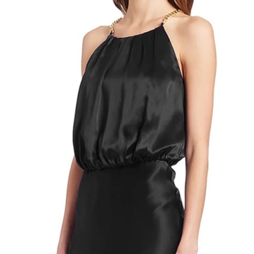 Amanda Uprichard Black Silk Dress Gold Chains